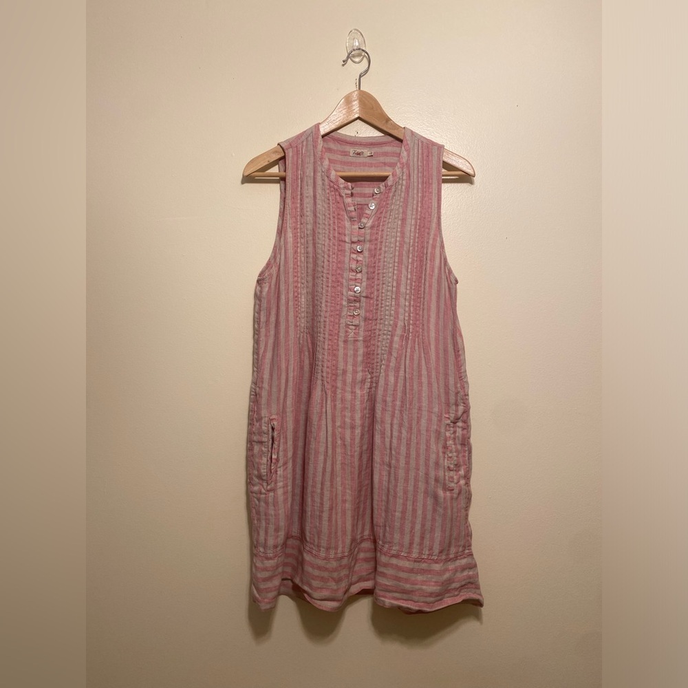 FAHERTY Sleeveless Linen Pink Striped Summer Dress. Size S